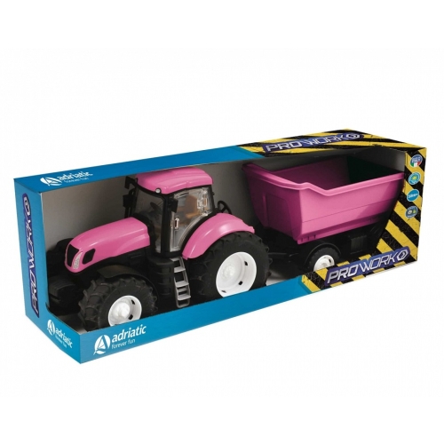 traktor z przyczepa różowy